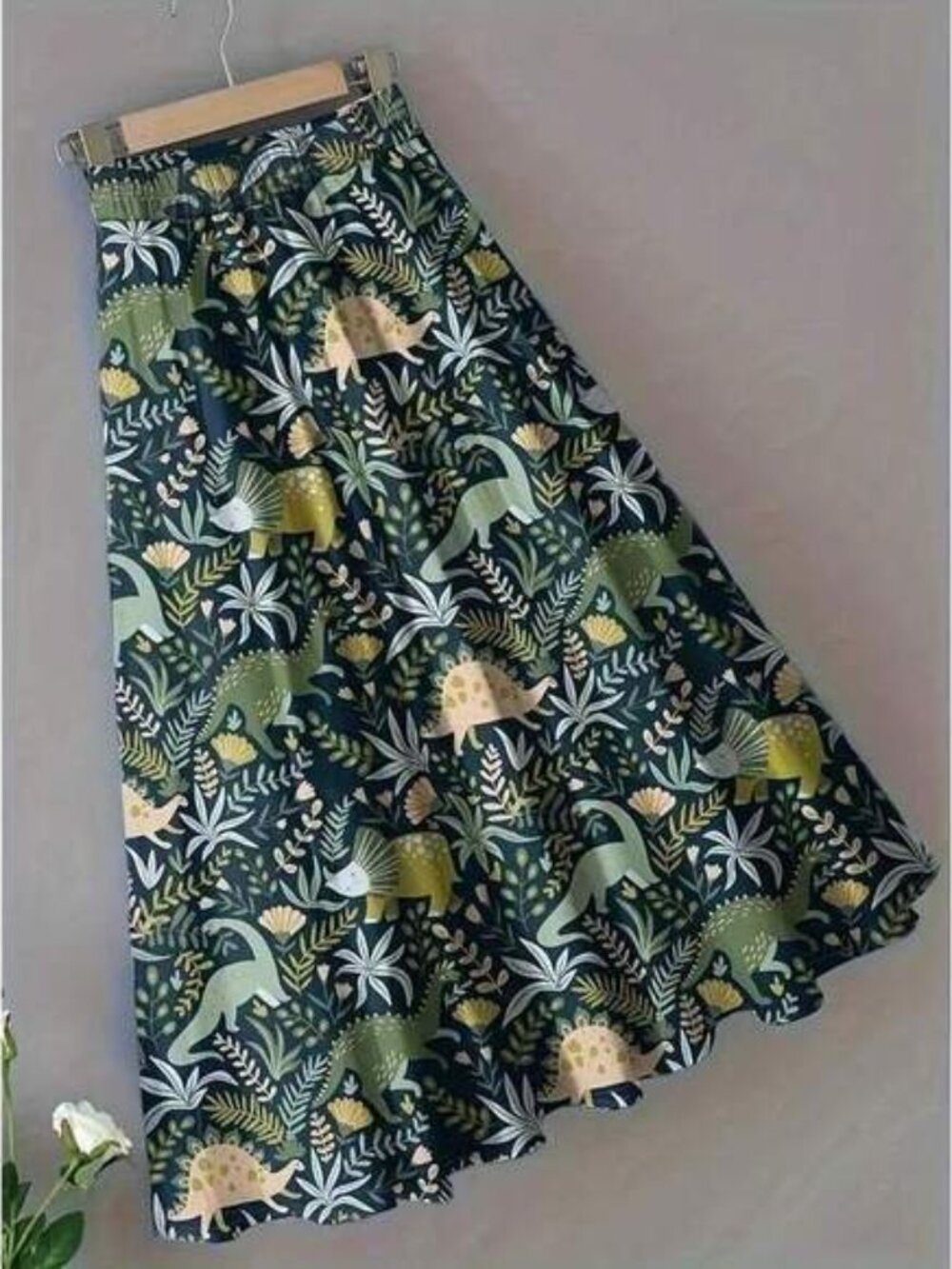 Women's Casual Dinosaur & Plant Print A-Line Skirt, Spring/Summer Vacation